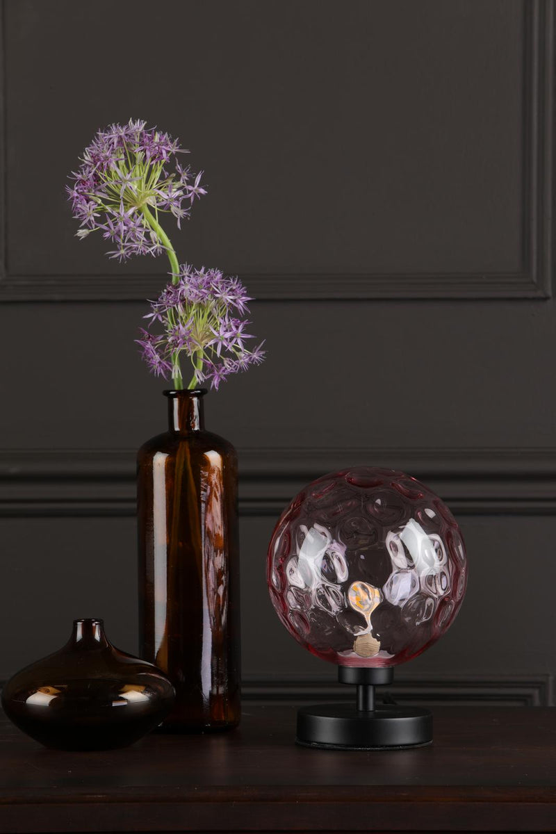 Dar Lighting Esben Touch Table Lamp Matt Black With Pink Dimpled Glass • ESB4122-13