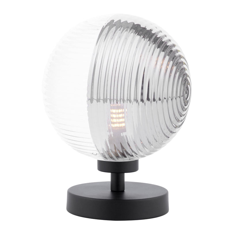 Dar Lighting Esben Touch Table Lamp Matt Black With Smoked/Clear Ribbed Glass • ESB4122-19