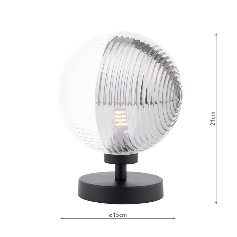 Dar Lighting Esben Touch Table Lamp Matt Black With Smoked/Clear Ribbed Glass • ESB4122-19