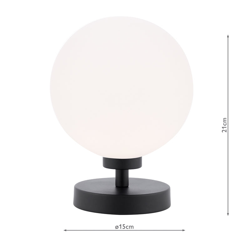 Dar Lighting Esben Touch Table Lamp Matt Black With Opal Glass • ESB4122-23