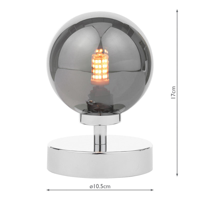 Dar Lighting Esben Touch Table Lamp Polished Chrome With Smoked Glass • ESB4150-01
