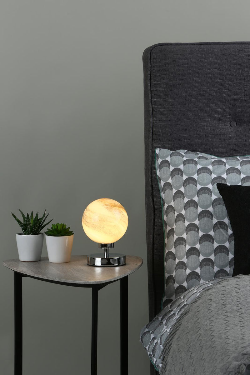 Dar Lighting Esben Touch Table Lamp Polished Chrome With Planet Style Glass • ESB4150-07