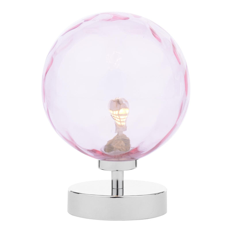 Dar Lighting Esben Touch Table Lamp Polished Chrome With Pink Dimpled Glass • ESB4150-13