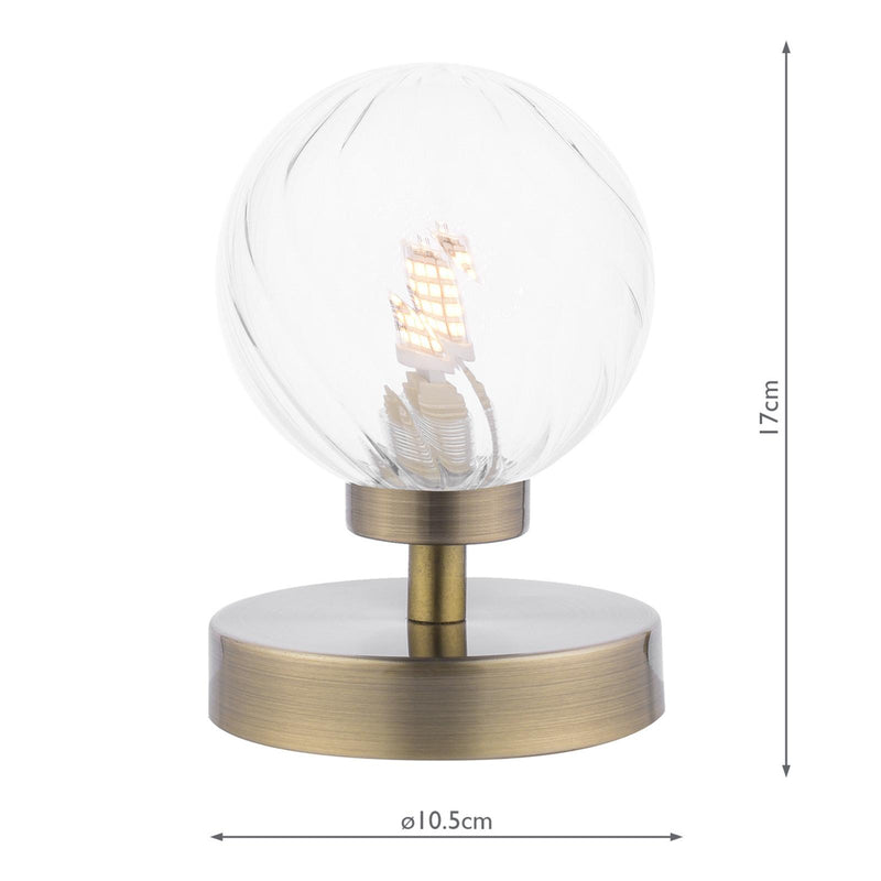 Dar Lighting Esben Touch Table Lamp Antique Brass With Twisted Glass • ESB4175-03