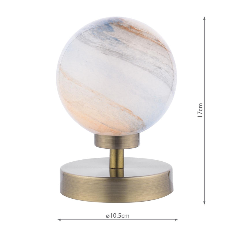 Dar Lighting Esben Touch Table Lamp Antique Brass With Planet Style Glass • ESB4175-07