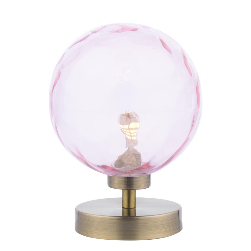 Dar Lighting Esben Touch Table Lamp Antique Brass With Pink Dimpled Glass • ESB4175-13