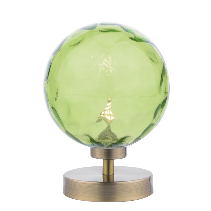 Dar Lighting Esben Touch Table Lamp Antique Brass With Green Dimpled Glass • ESB4175-14