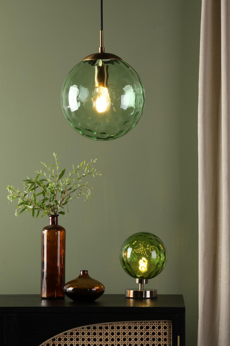 Dar Lighting Esben Touch Table Lamp Antique Brass With Green Dimpled Glass • ESB4175-14