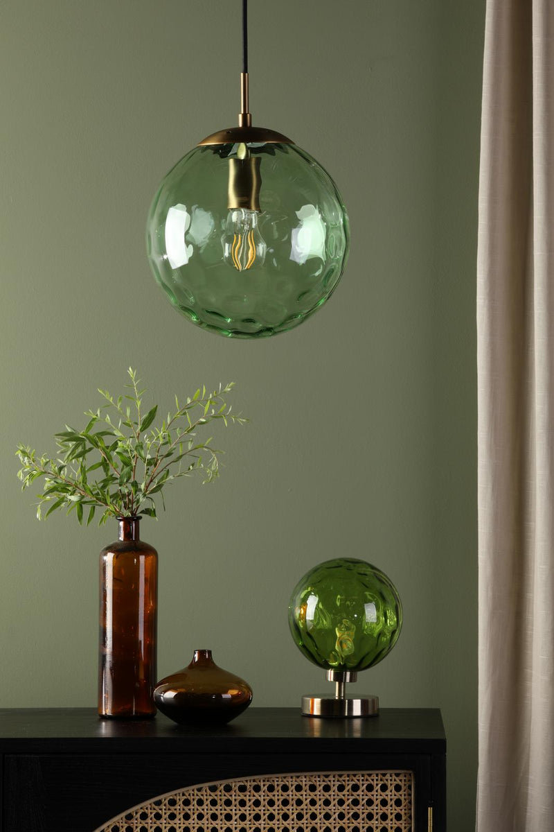 Dar Lighting Esben Touch Table Lamp Antique Brass With Green Dimpled Glass • ESB4175-14