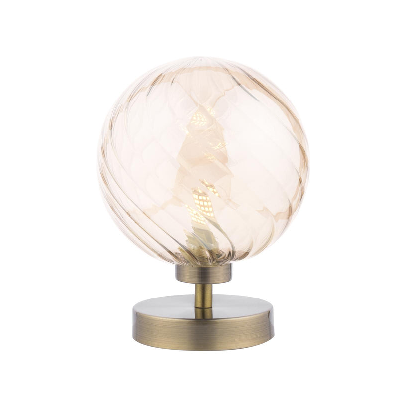 Dar Lighting Esben Touch Table Lamp Antique Brass With Twisted Amber Glass • ESB4175-26