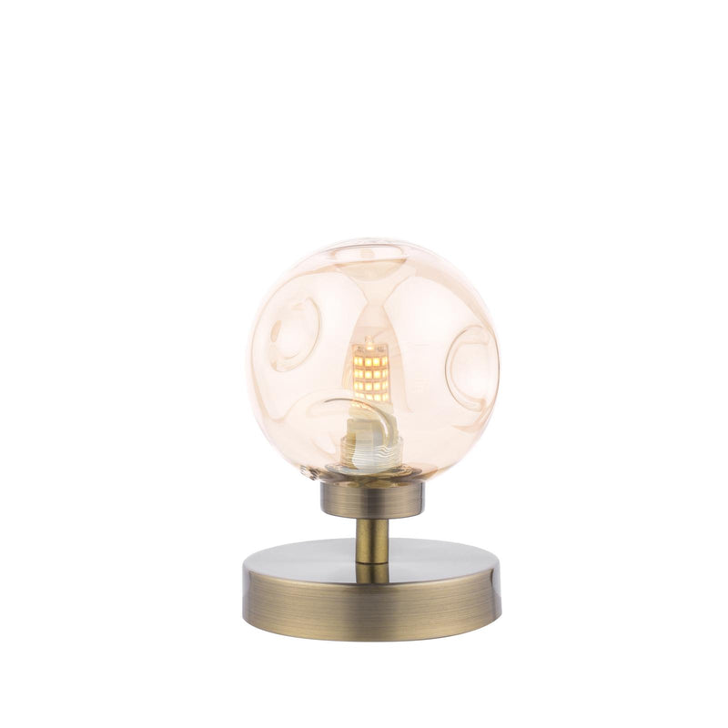 Dar Lighting Esben Touch Table Lamp Antique Brass With Closed Organic Amber Glass • ESB4175-27