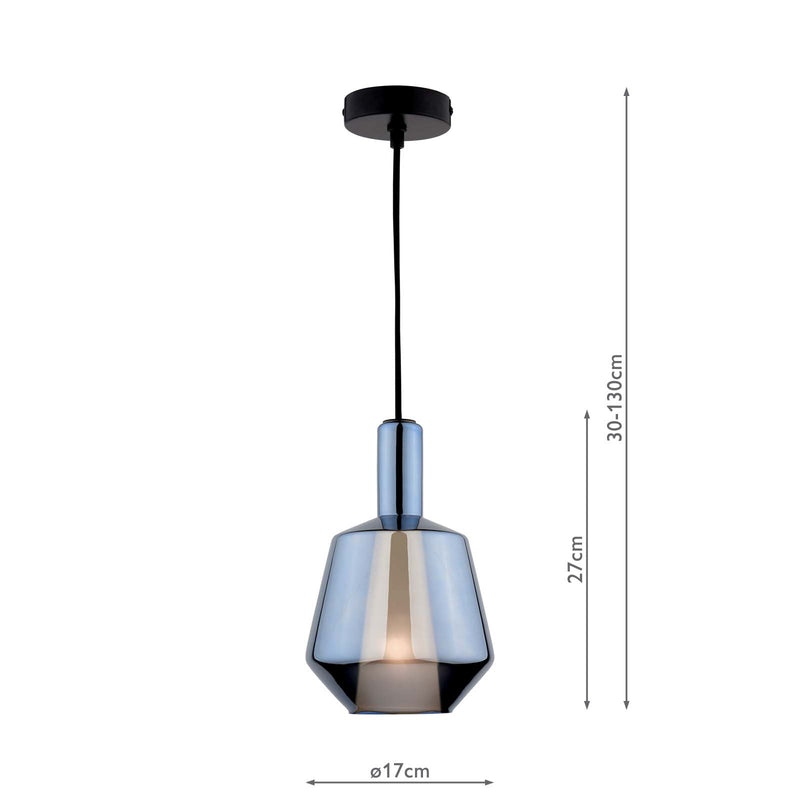 Dar Lighting Esmeralda Small Pendant Blue Glass and Opal Glass • ESM0123