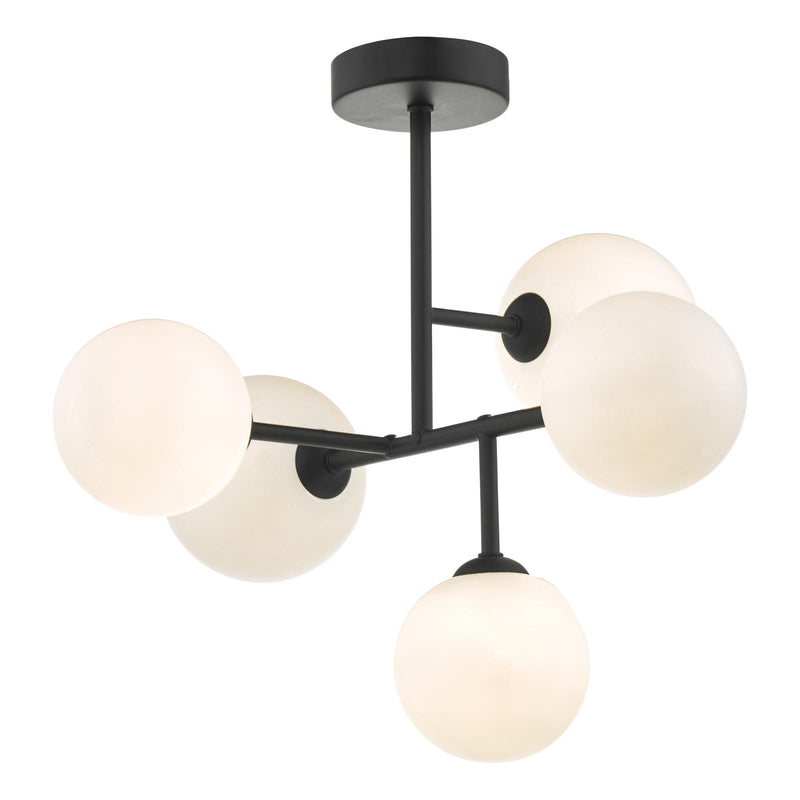 Dar Lighting Euan 5 Light Semi Flush Black & Opal Glass • EUA5422