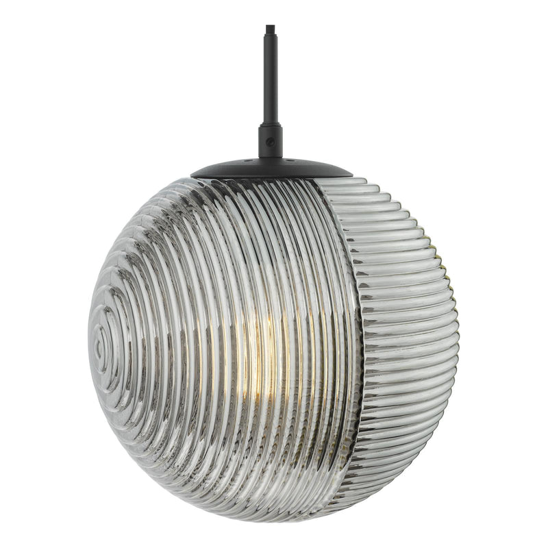 Dar Lighting Evander Single Pendant Matt Black and Smoked Glass • EVA0122