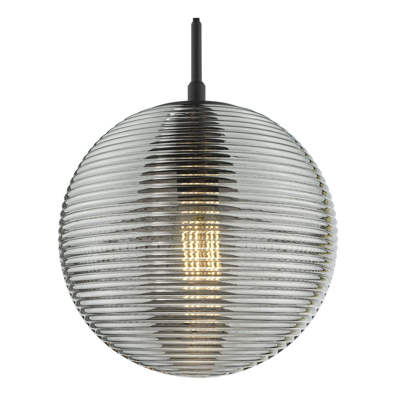 Dar Lighting Evander Single Pendant Matt Black and Smoked Glass • EVA0122