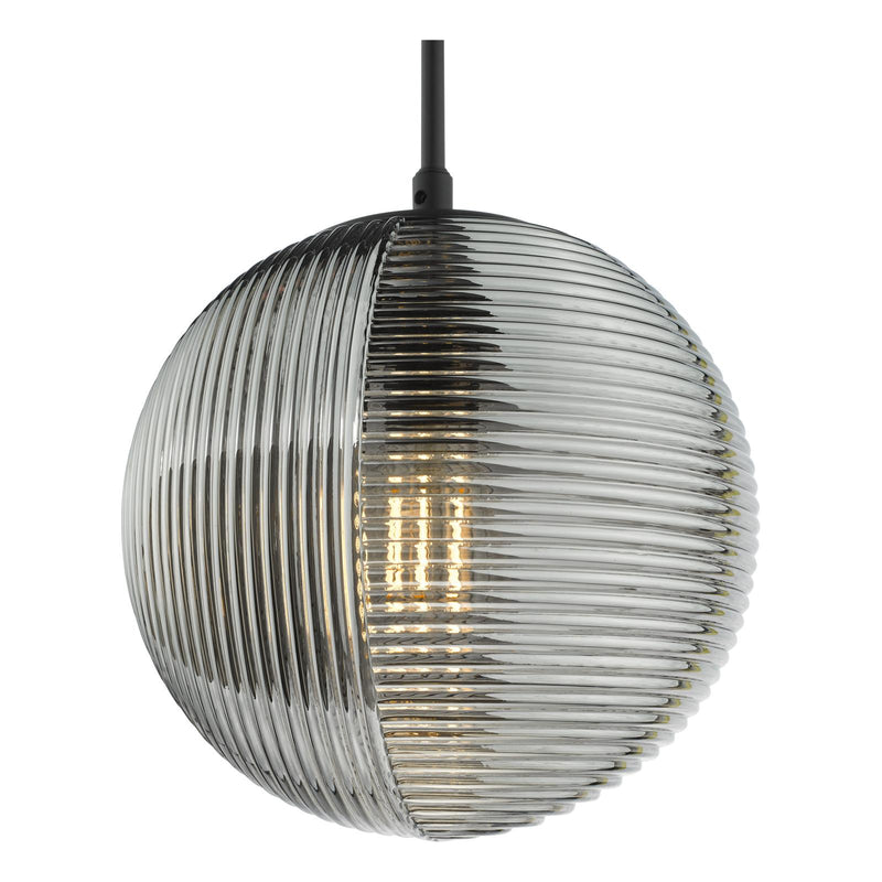 Dar Lighting Evander Single Pendant Matt Black and Smoked Glass • EVA0122