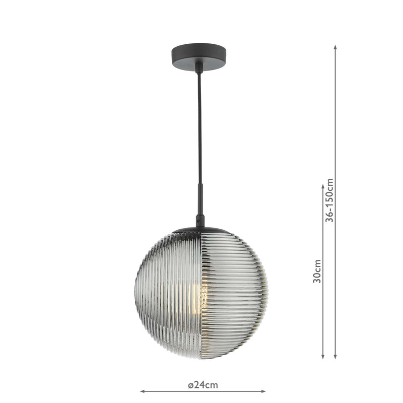 Dar Lighting Evander Single Pendant Matt Black and Smoked Glass • EVA0122