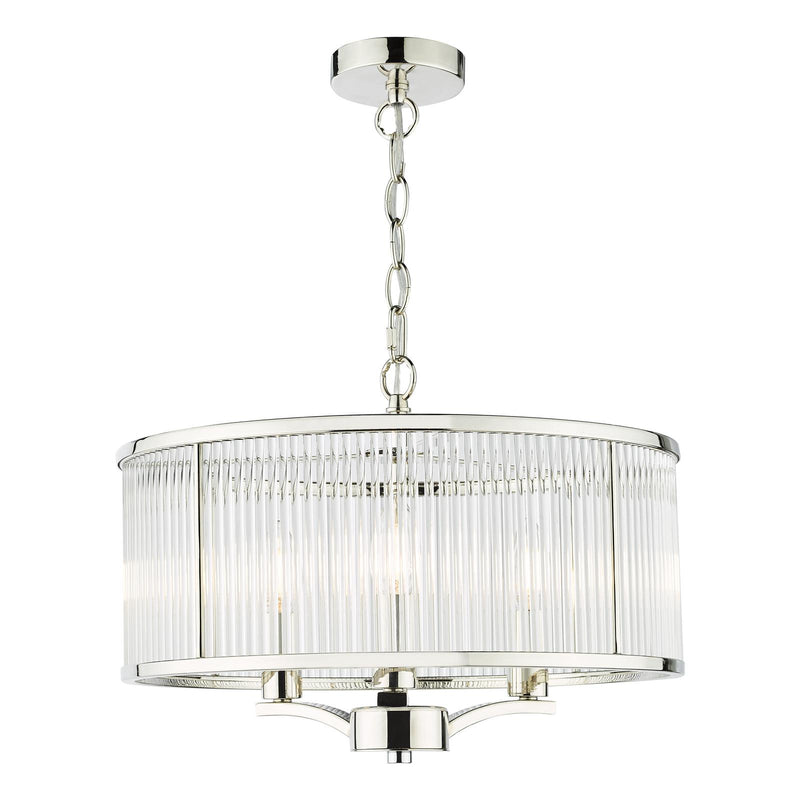 Dar Lighting Evelyn 3 Light Pendant Polished Nickel and Glass • EVE0338