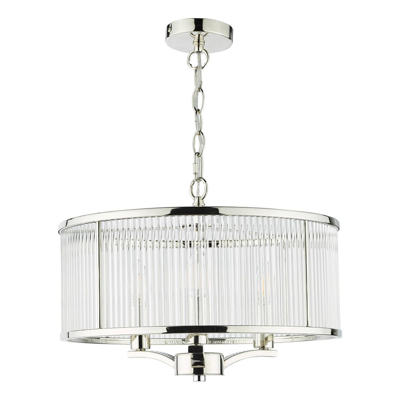 Dar Lighting Evelyn 3 Light Pendant Polished Nickel and Glass • EVE0338