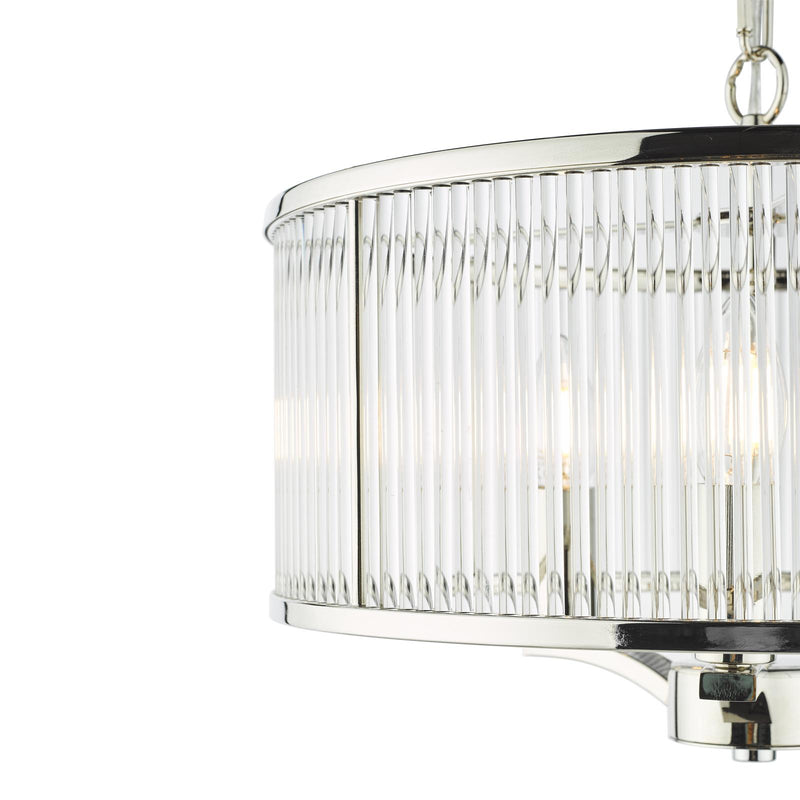 Dar Lighting Evelyn 3 Light Pendant Polished Nickel and Glass • EVE0338