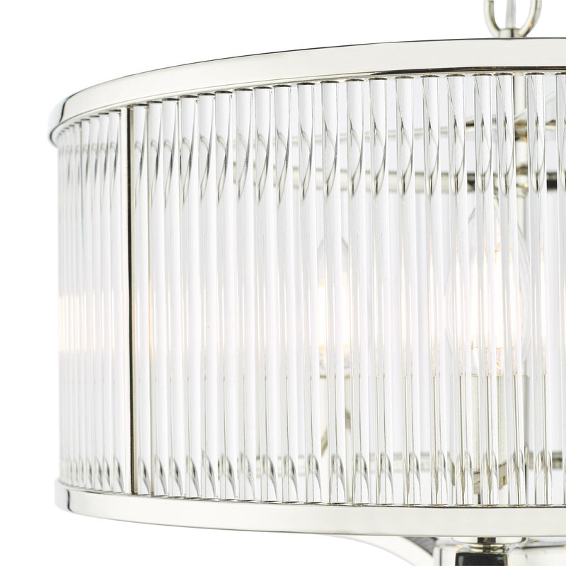 Dar Lighting Evelyn 3 Light Pendant Polished Nickel and Glass • EVE0338