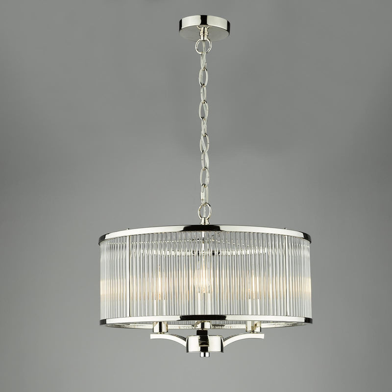 Dar Lighting Evelyn 3 Light Pendant Polished Nickel and Glass • EVE0338