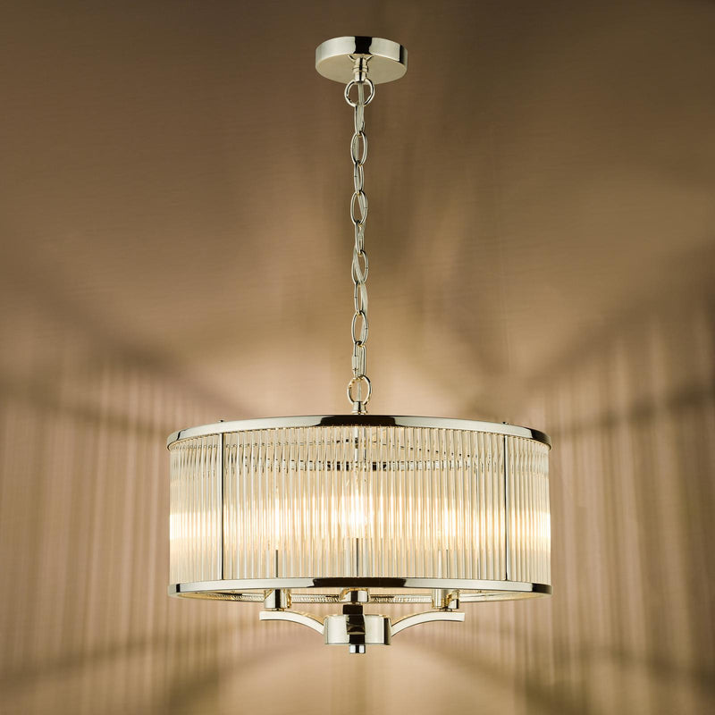 Dar Lighting Evelyn 3 Light Pendant Polished Nickel and Glass • EVE0338