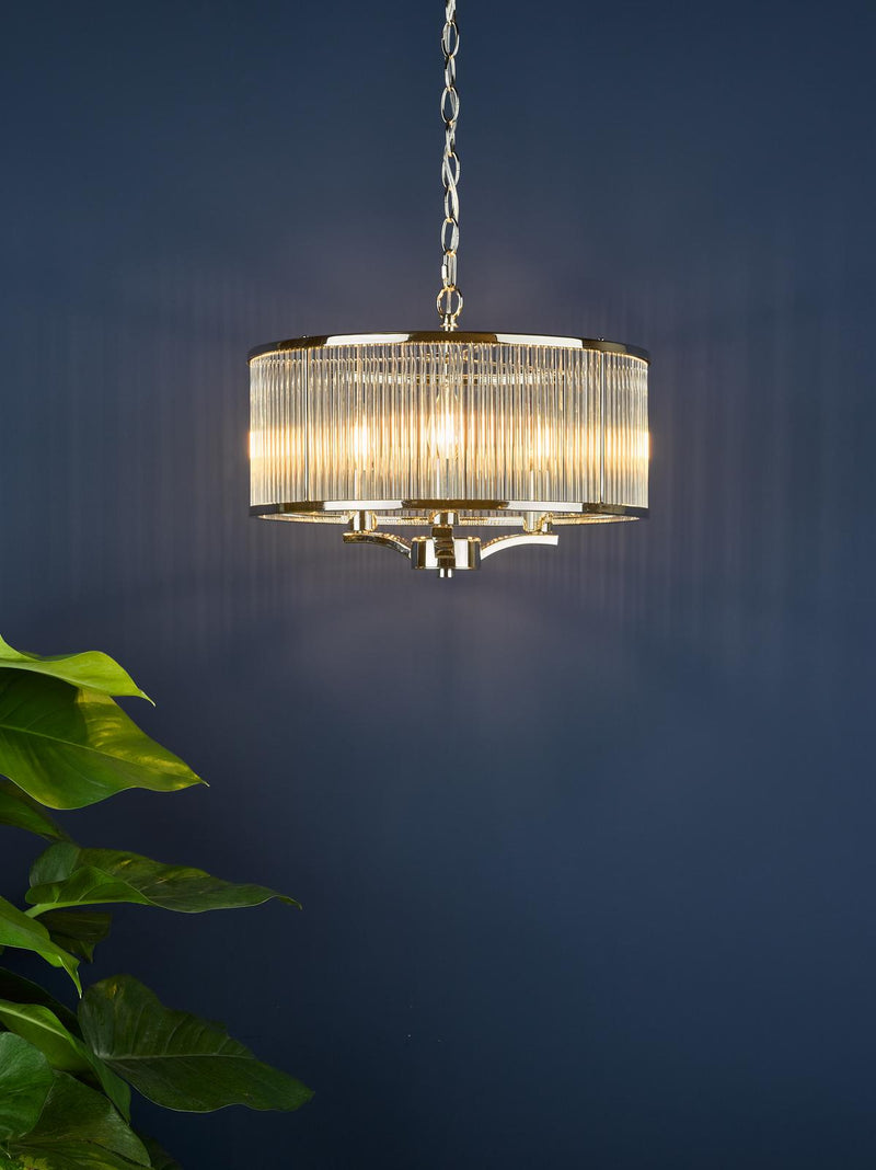 Dar Lighting Evelyn 3 Light Pendant Polished Nickel and Glass • EVE0338