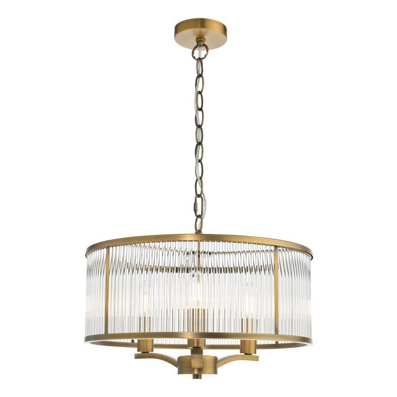 Dar Lighting Evelyn 3 Light Pendant Antique Bronze and Glass • EVE0363