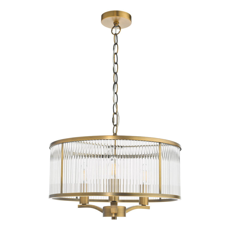 Dar Lighting Evelyn 3 Light Pendant Antique Bronze and Glass • EVE0363