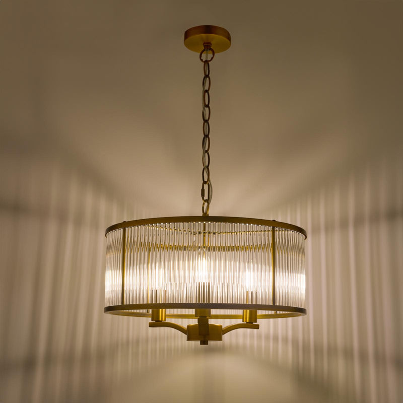 Dar Lighting Evelyn 3 Light Pendant Antique Bronze and Glass • EVE0363