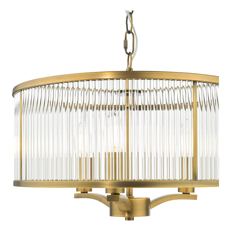 Dar Lighting Evelyn 3 Light Pendant Antique Bronze and Glass • EVE0363