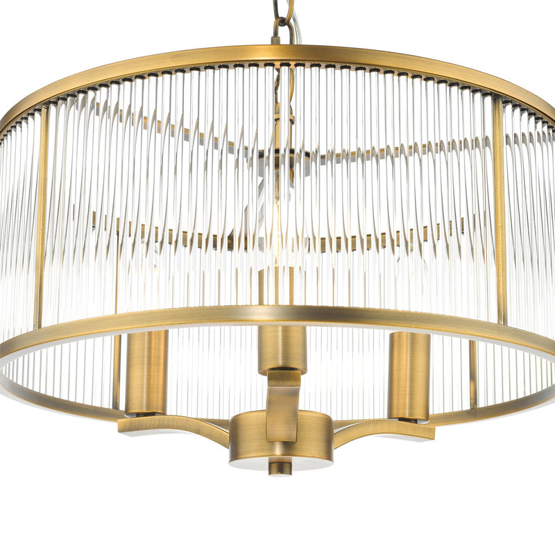 Dar Lighting Evelyn 3 Light Pendant Antique Bronze and Glass • EVE0363