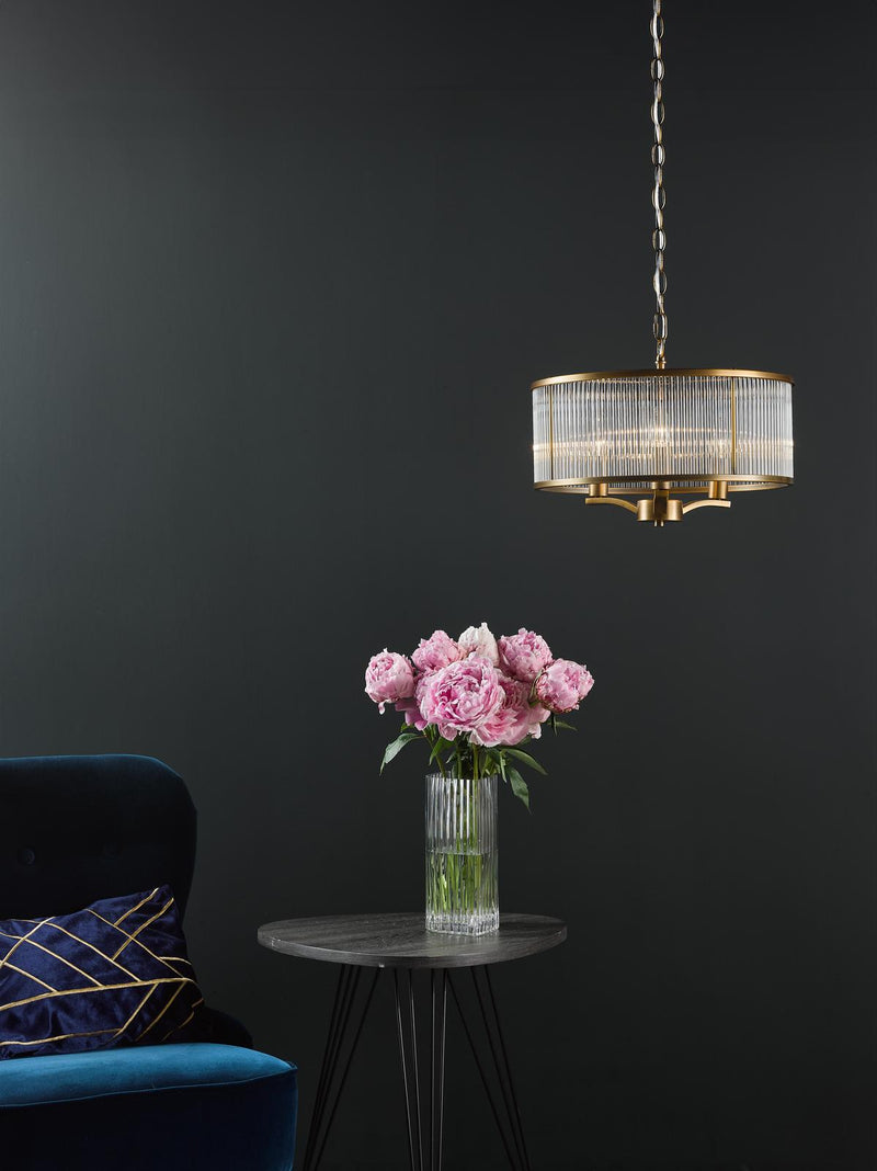 Dar Lighting Evelyn 3 Light Pendant Antique Bronze and Glass • EVE0363