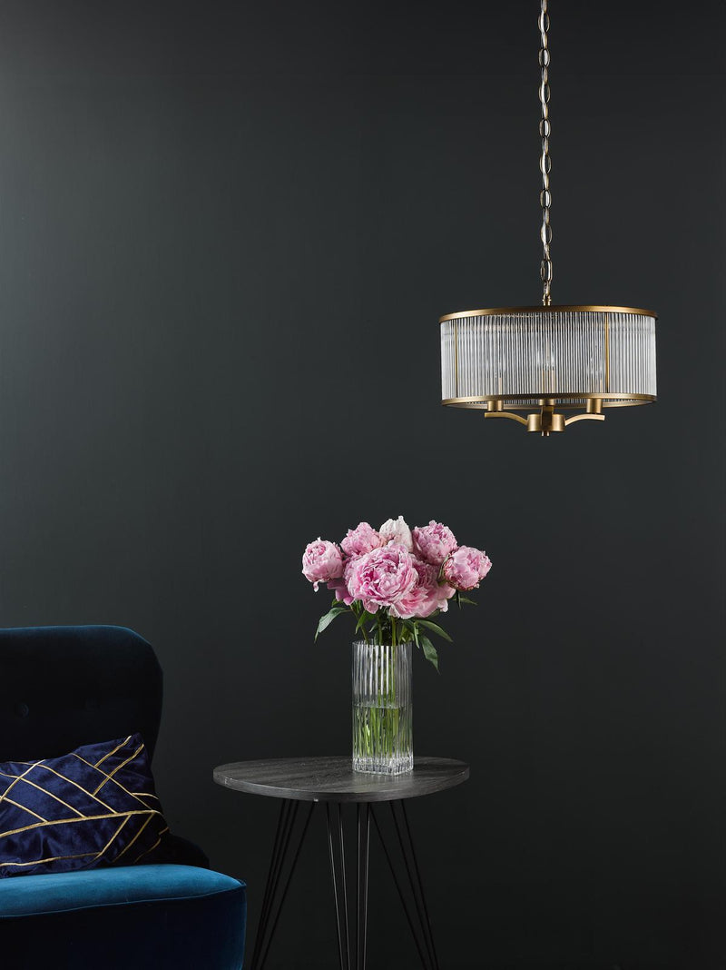 Dar Lighting Evelyn 3 Light Pendant Antique Bronze and Glass • EVE0363
