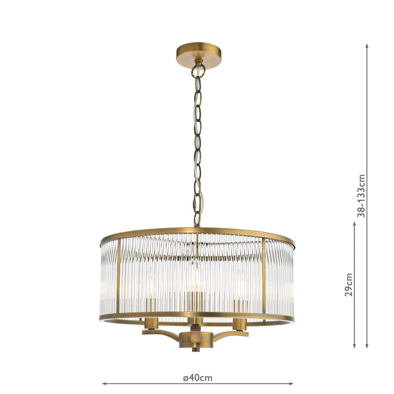 Dar Lighting Evelyn 3 Light Pendant Antique Bronze and Glass • EVE0363