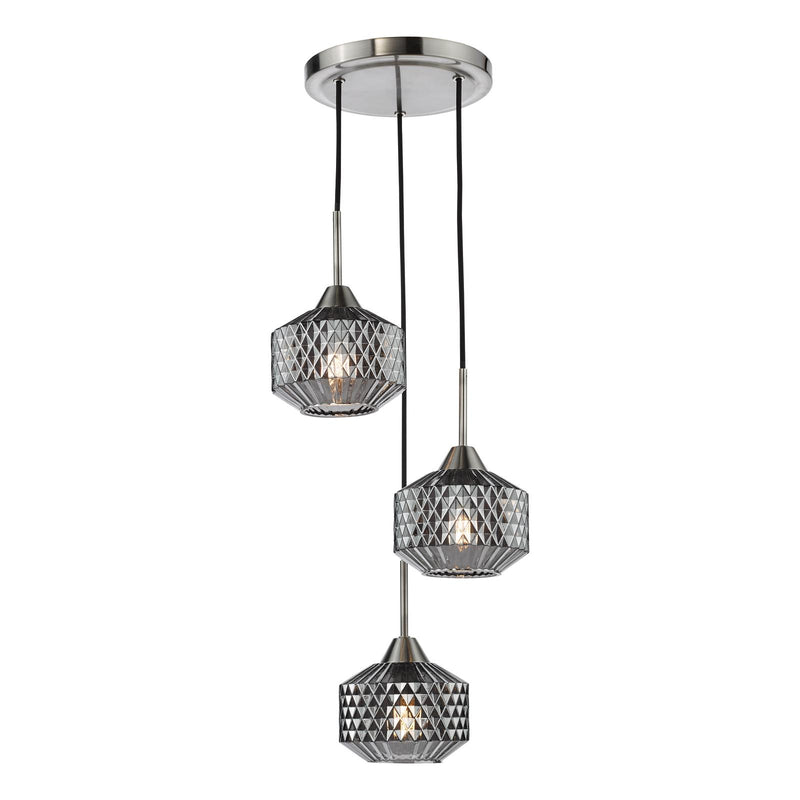 Dar Lighting Fabrienne 3 Light Cluster Pendant Satin Nickel and Smoked Glass • FAB0338
