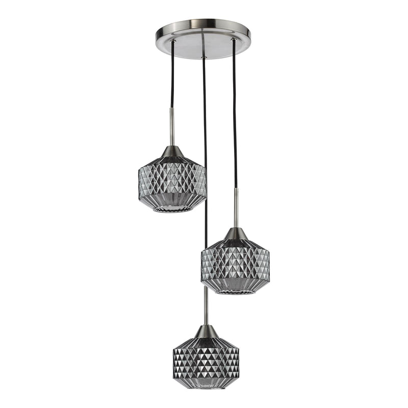Dar Lighting Fabrienne 3 Light Cluster Pendant Satin Nickel and Smoked Glass • FAB0338