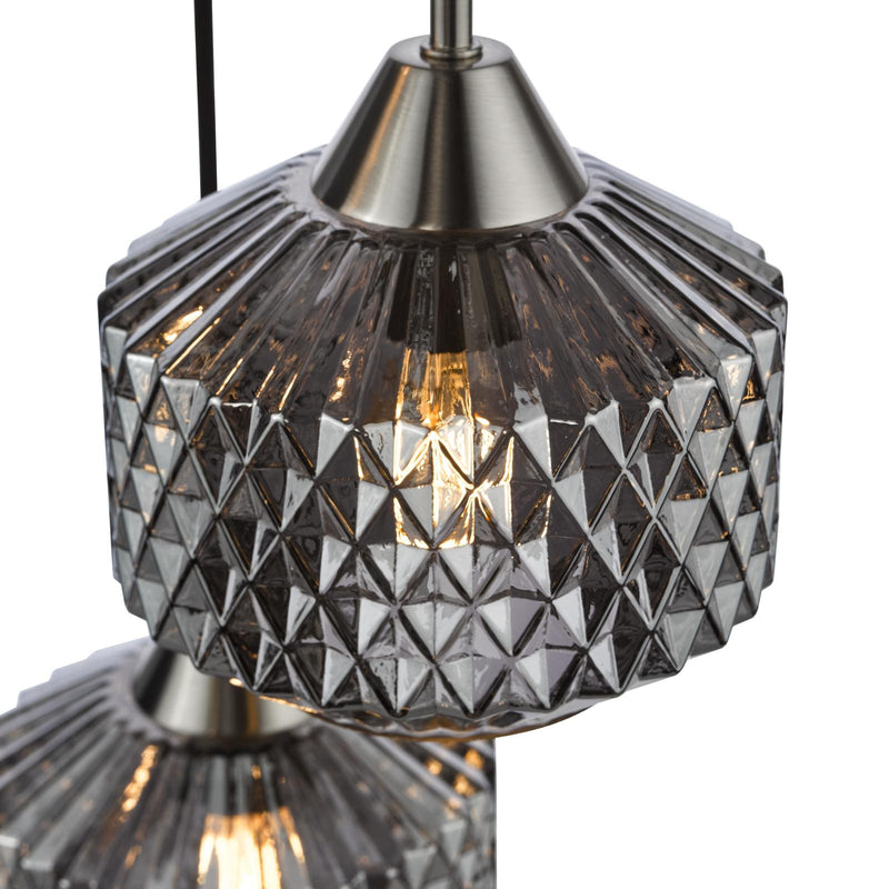 Dar Lighting Fabrienne 3 Light Cluster Pendant Satin Nickel and Smoked Glass • FAB0338