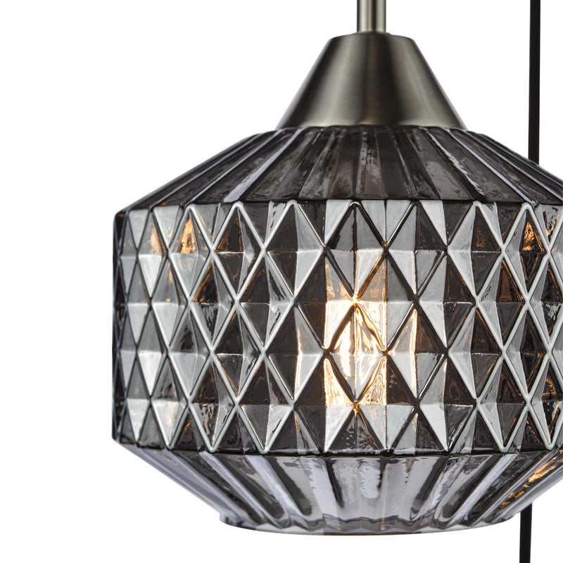 Dar Lighting Fabrienne 3 Light Cluster Pendant Satin Nickel and Smoked Glass • FAB0338