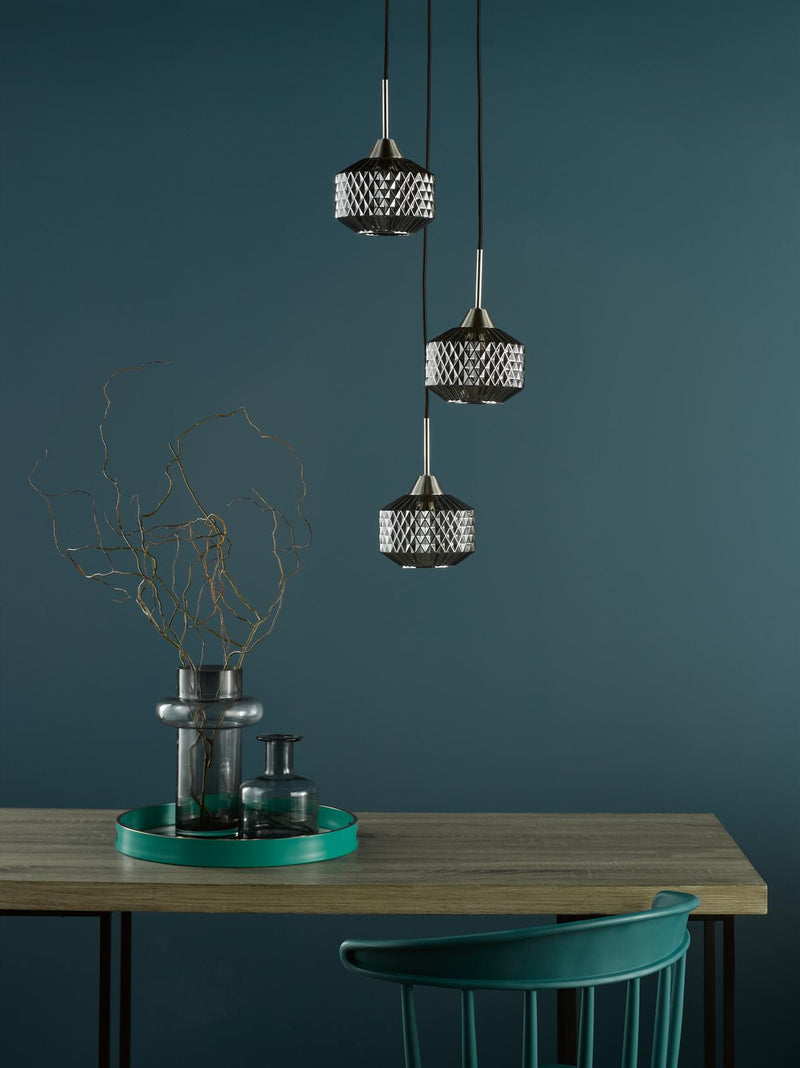 Dar Lighting Fabrienne 3 Light Cluster Pendant Satin Nickel and Smoked Glass • FAB0338