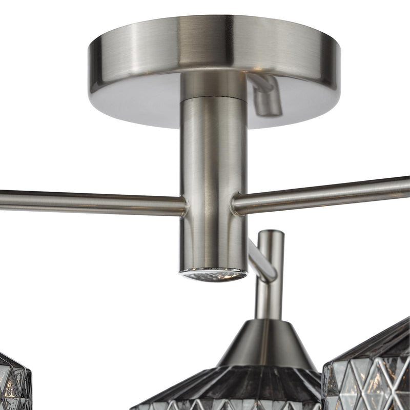 Dar Lighting Fabrienne 3 Light Semi-Flush Satin Nickel and Smoked Glass • FAB5338