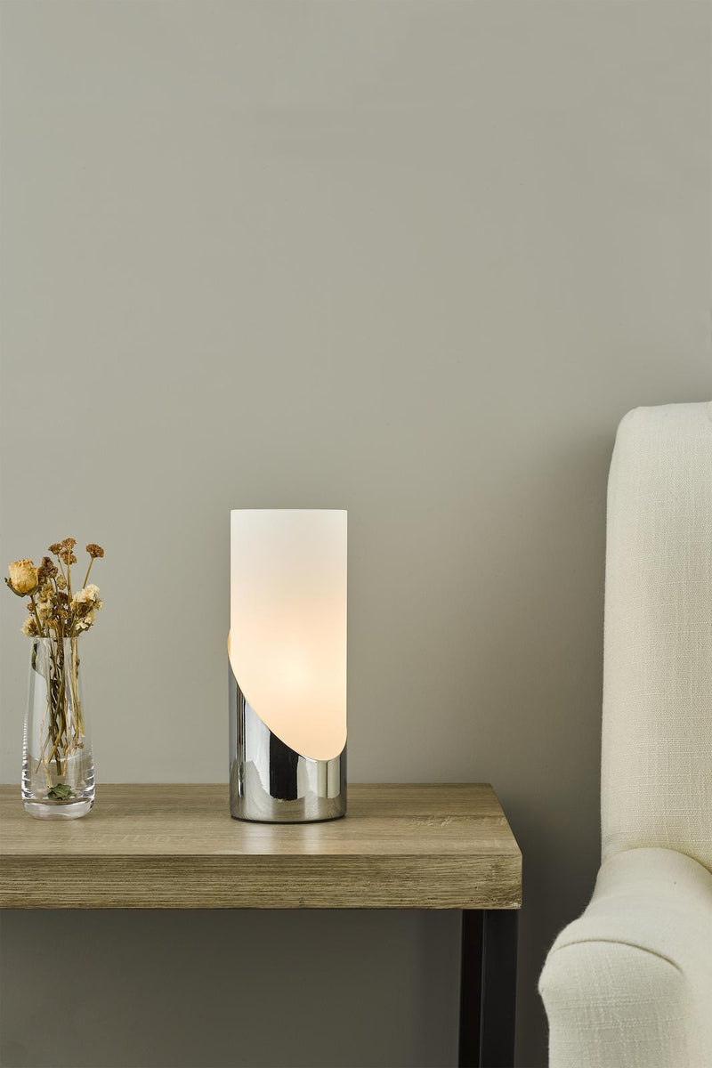 Dar Lighting Faris Touch Table Lamp Polished Chrome Opal Glass • FAR4250