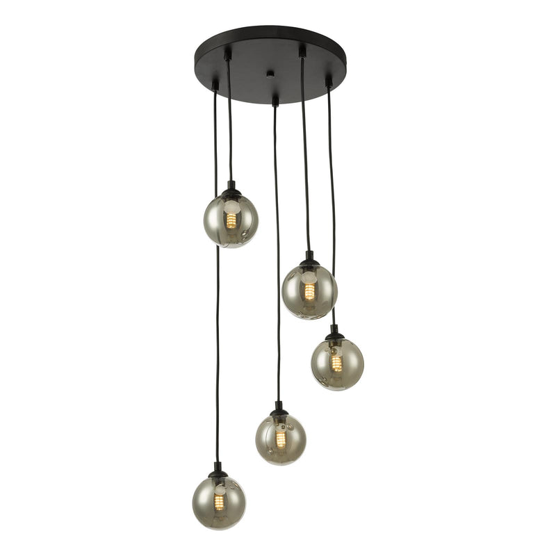 Dar Lighting Federico 5 Light Cluster Pendant Matt Black With Smoked Glass • FED0522-01