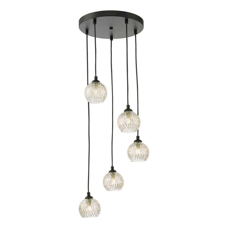 Dar Lighting Federico 5 Light Cluster Pendant Matt Black With Clear/Wire Glass • FED0522-09
