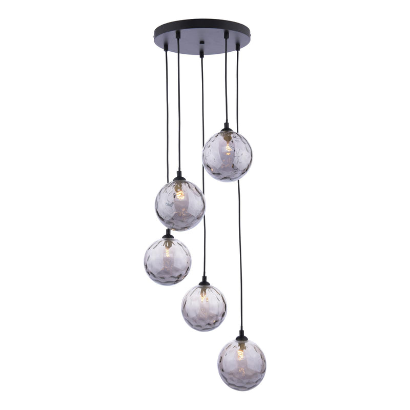 Dar Lighting Federico 5 Light Cluster Pendant Matt Black With Smoked Dimpled Glass • FED0522-10