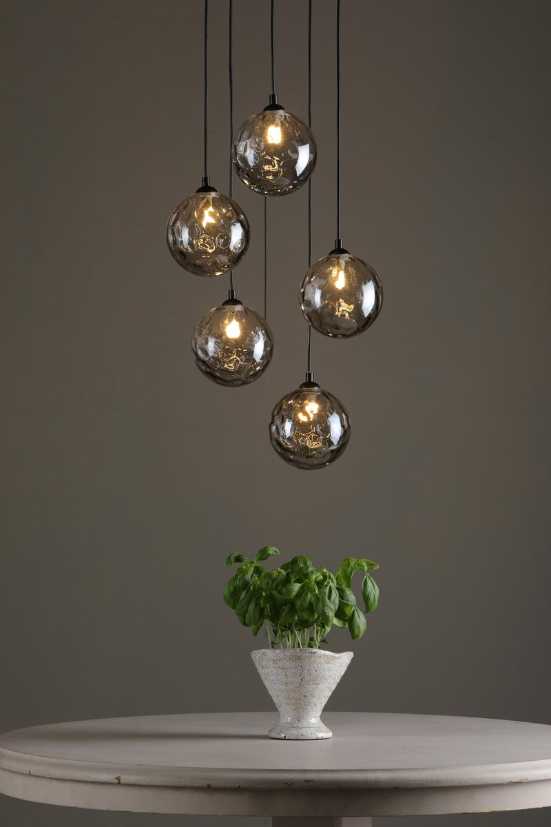 Dar Lighting Federico 5 Light Cluster Pendant Matt Black With Smoked Dimpled Glass • FED0522-10