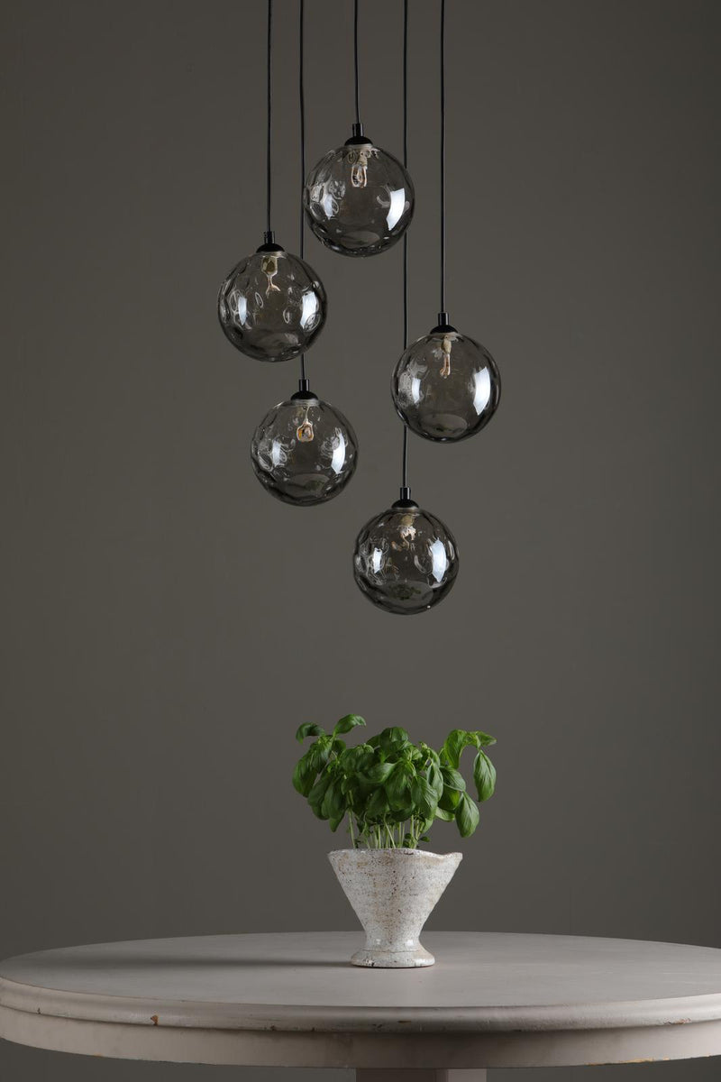 Dar Lighting Federico 5 Light Cluster Pendant Matt Black With Smoked Dimpled Glass • FED0522-10