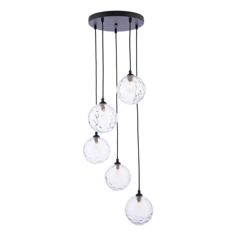 Dar Lighting Federico 5 Light Cluster Pendant Matt Black With Clear Dimpled Glass • FED0522-12