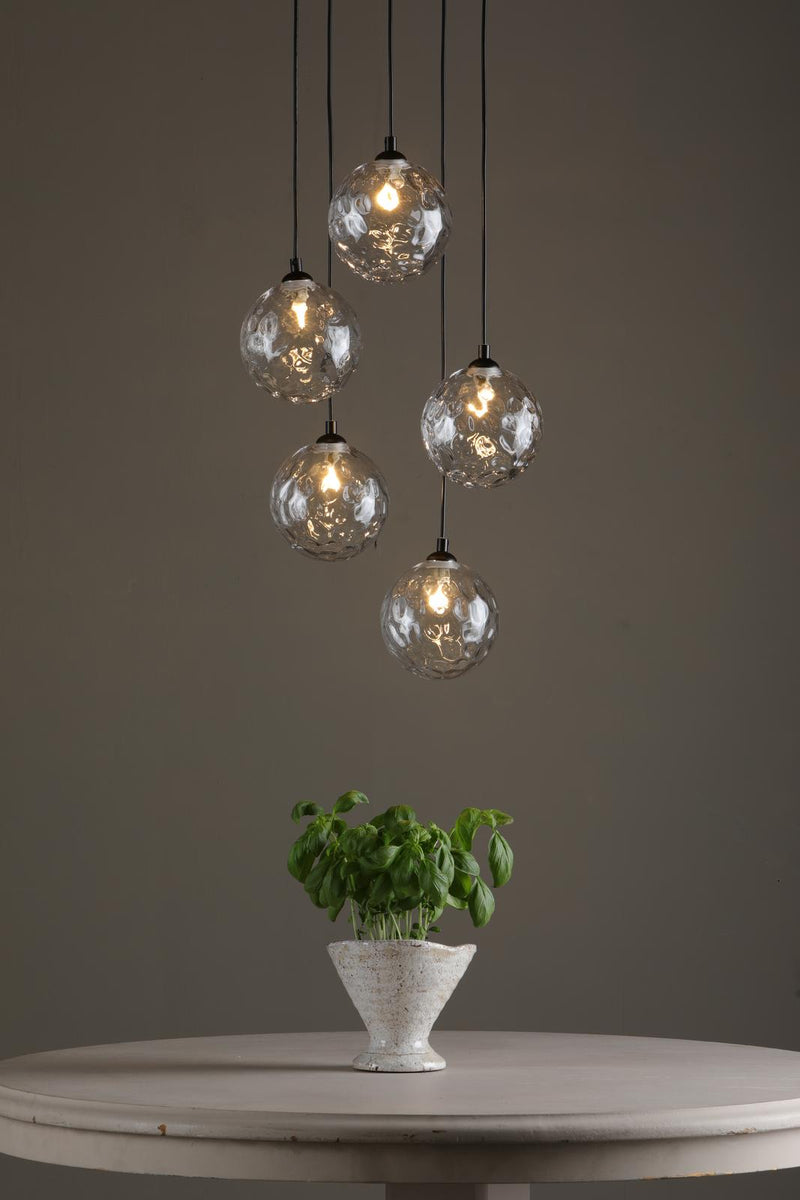Dar Lighting Federico 5 Light Cluster Pendant Matt Black With Clear Dimpled Glass • FED0522-12